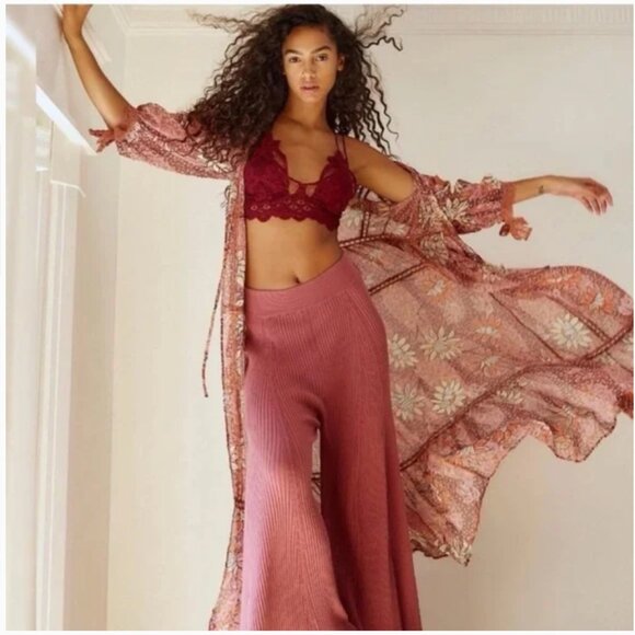 Free People Intimately FP Grasslands Kimono Robe Duster Sheer Rose Women's XS/S - Picture 4 of 15